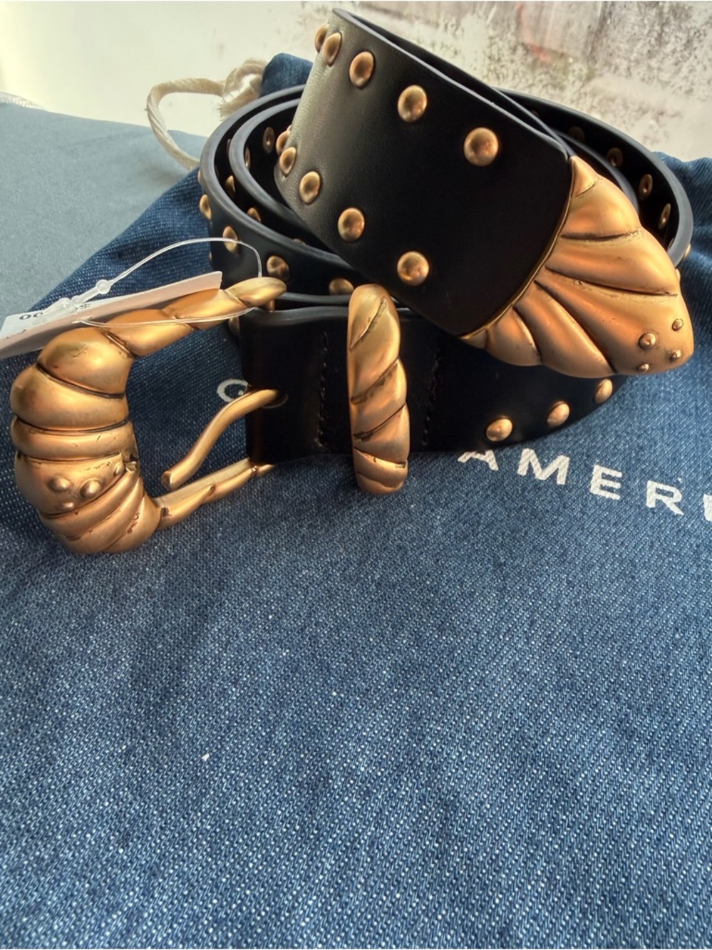 NWT Good American Vegan Leather Gold Studded Belt with Gold-Tone Hardware